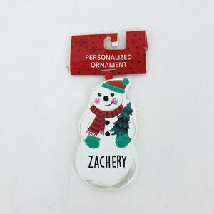 ZACHERY‎ Personalize Name Holiday Ornament Snowman 3.5" Ceramic-NWT